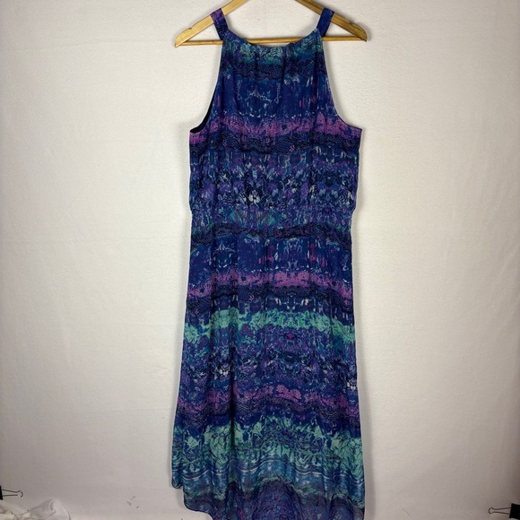 Chico's Blue Purple Watercolor High Low Halter Maxi Dress - Picture 3 of 10